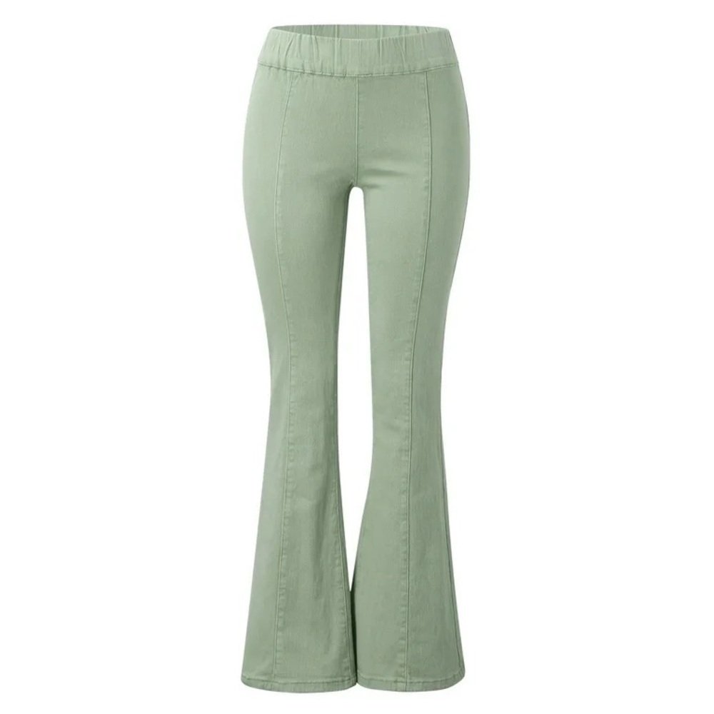ENTYINEA Women's Flare Jeans Elastic Stretchy Cotton Denim Pants Sage Green L - Picture 2 of 10